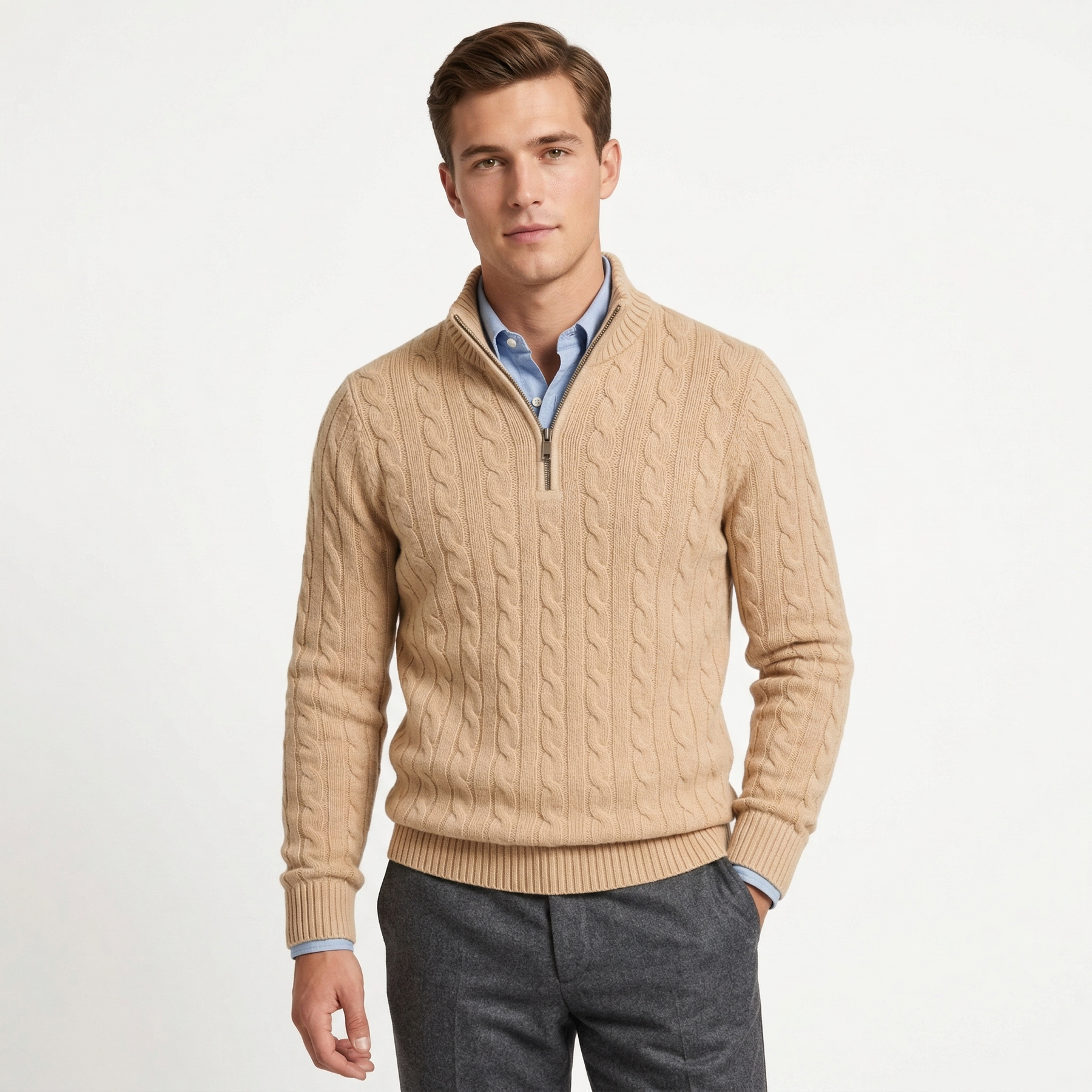 CABLE KNIT ZIP SWEATER SET RL